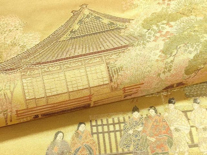 平和屋本店●六通柄袋帯　二条庭園四季絵文　本金箔　金泥箔　正絹　逸品　DABJ6063sf