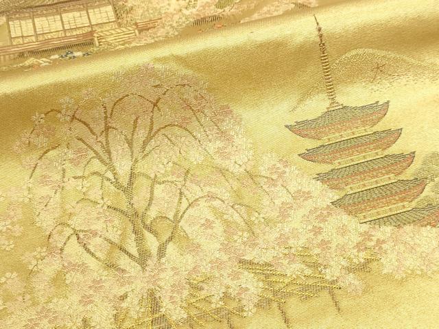 平和屋本店●六通柄袋帯　二条庭園四季絵文　本金箔　金泥箔　正絹　逸品　DABJ6063sf