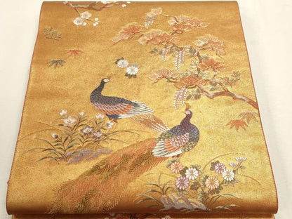 平和屋本店●太鼓柄袋帯　孔雀絵文　本金箔　金泥箔　正絹　逸品　DABJ6064sf