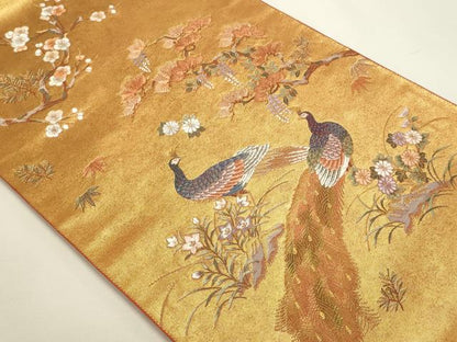平和屋本店●太鼓柄袋帯　孔雀絵文　本金箔　金泥箔　正絹　逸品　DABJ6064sf