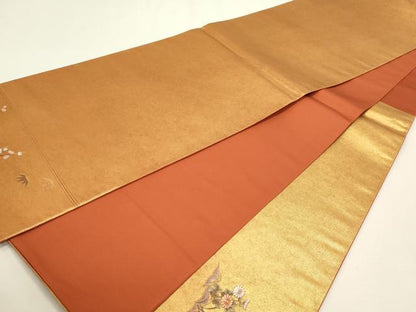 平和屋本店●太鼓柄袋帯　孔雀絵文　本金箔　金泥箔　正絹　逸品　DABJ6064sf
