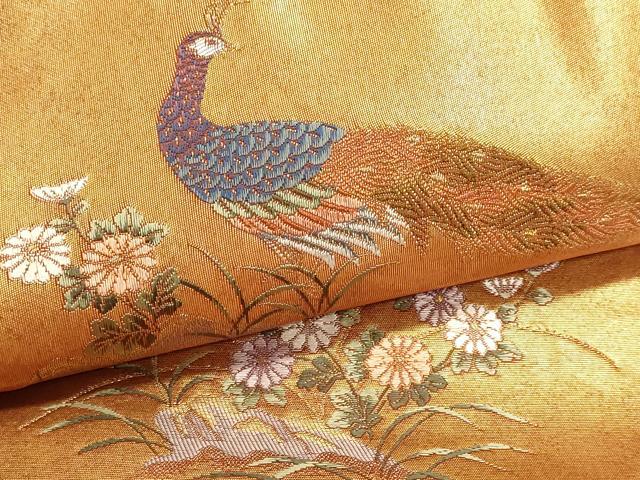 平和屋本店●太鼓柄袋帯　孔雀絵文　本金箔　金泥箔　正絹　逸品　DABJ6064sf