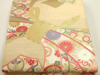 平和屋本店▼六通柄袋帯　唐織　吉祥献花文　本金箔錦二重織　正絹　逸品　DABJ6065sf