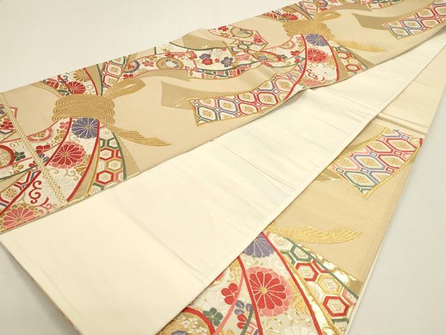 平和屋本店▼六通柄袋帯　唐織　吉祥献花文　本金箔錦二重織　正絹　逸品　DABJ6065sf