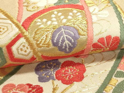 平和屋本店▼六通柄袋帯　唐織　吉祥献花文　本金箔錦二重織　正絹　逸品　DABJ6065sf