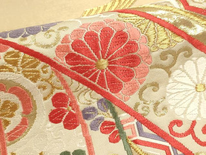 平和屋本店▼六通柄袋帯　唐織　吉祥献花文　本金箔錦二重織　正絹　逸品　DABJ6065sf