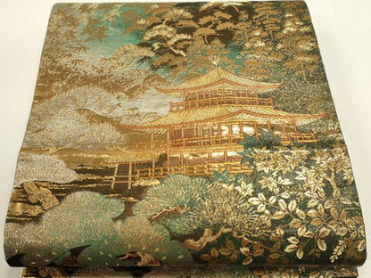 平和屋本店▼西陣　志都香織物謹製　六通柄袋帯　京洛四季之図　本金箔　絲綢箔　正絹　逸品　DABJ6070sf