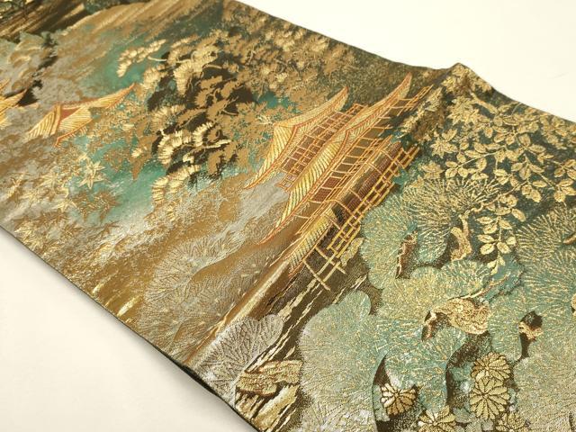 平和屋本店▼西陣　志都香織物謹製　六通柄袋帯　京洛四季之図　本金箔　絲綢箔　正絹　逸品　DABJ6070sf