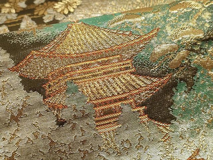 平和屋本店▼西陣　志都香織物謹製　六通柄袋帯　京洛四季之図　本金箔　絲綢箔　正絹　逸品　DABJ6070sf