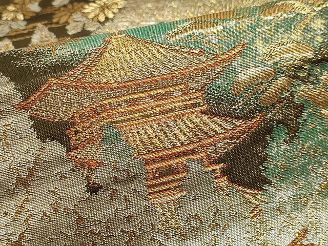 平和屋本店▼西陣　志都香織物謹製　六通柄袋帯　京洛四季之図　本金箔　絲綢箔　正絹　逸品　DABJ6070sf