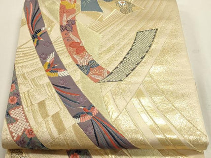 平和屋本店▼六通柄袋帯　能衣桐鳳文　純金箔24Ｋ　正絹　逸品　DABJ6071sf