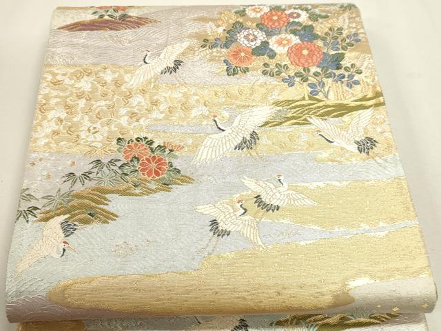 平和屋本店▼全通柄袋帯　唐織　百鶴重文織　本金箔二重　正絹　逸品　DABJ6073sf