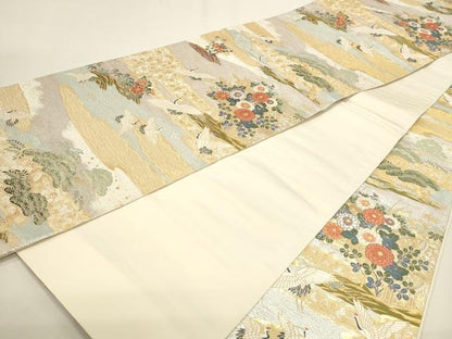 平和屋本店▼全通柄袋帯　唐織　百鶴重文織　本金箔二重　正絹　逸品　DABJ6073sf