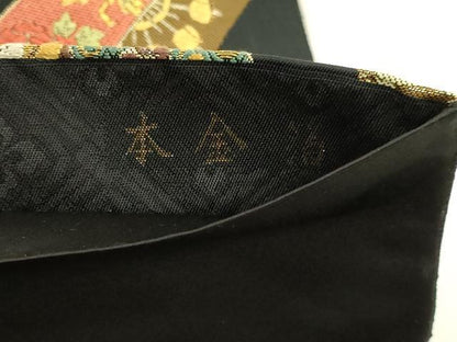 平和屋本店▼六通柄袋帯　唐織　飛鶴花蝶文　黒地　本金箔　正絹　逸品　DABJ6077sf