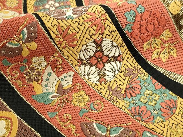 平和屋本店▼六通柄袋帯　唐織　飛鶴花蝶文　黒地　本金箔　正絹　逸品　DABJ6077sf