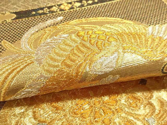 平和屋本店▼六通柄袋帯　双鶴正倉院花文　本金箔　正絹　逸品　DABJ6079sf