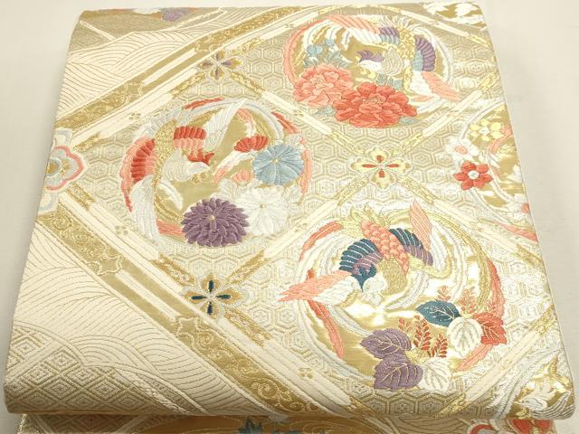 平和屋本店▼六通柄袋帯　唐織　格天井取鳳凰文　純金箔　正絹　逸品　DABJ6080sf