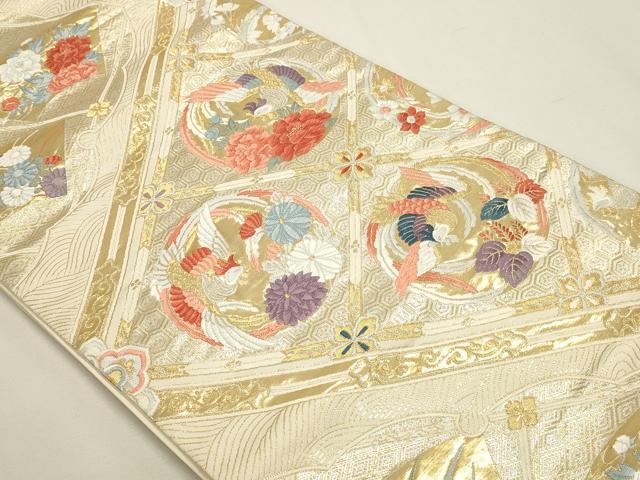 平和屋本店▼六通柄袋帯　唐織　格天井取鳳凰文　純金箔　正絹　逸品　DABJ6080sf