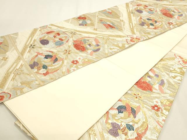 平和屋本店▼六通柄袋帯　唐織　格天井取鳳凰文　純金箔　正絹　逸品　DABJ6080sf
