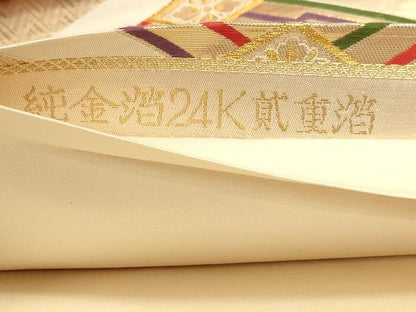 平和屋本店▼六通柄袋帯　九百錦織　蜀江双鶴文　純金箔24Ｋ貮重箔　正絹　逸品　DABJ6081sf