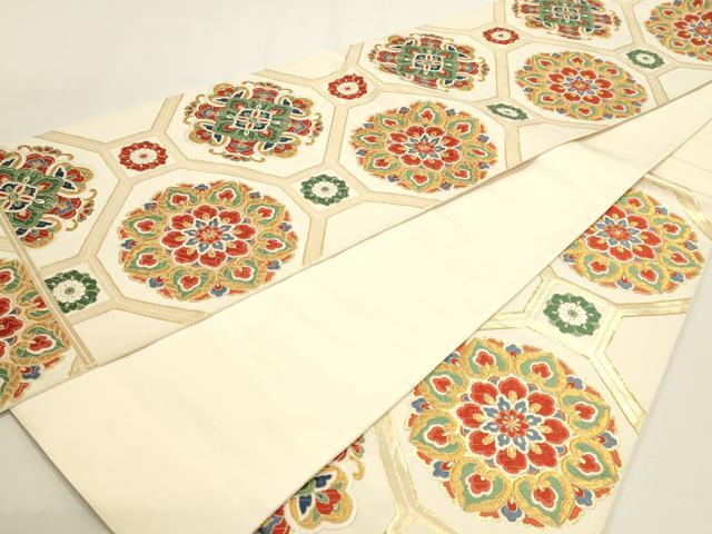 平和屋本店▼六通柄袋帯　唐織　正倉院花文　純金箔　正絹　逸品　DABJ6082sf