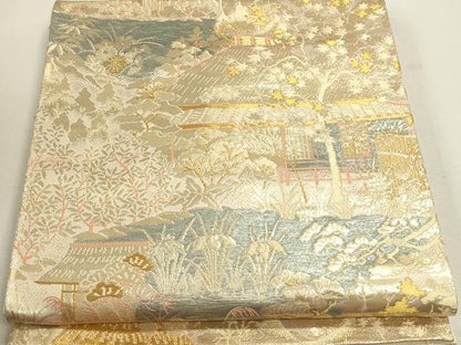 平和屋本店▼六通柄袋帯　祇王寺　純金箔24Ｋ　正絹　逸品　DABJ6085sf