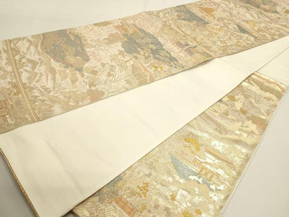 平和屋本店▼六通柄袋帯　祇王寺　純金箔24Ｋ　正絹　逸品　DABJ6085sf