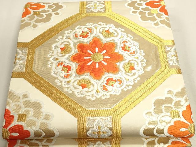 平和屋本店▼六通柄袋帯　唐織　正倉院花文　純金箔貮拾四金　正絹　逸品　DABJ6088sf