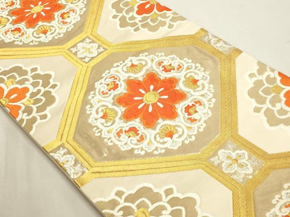 平和屋本店▼六通柄袋帯　唐織　正倉院花文　純金箔貮拾四金　正絹　逸品　DABJ6088sf