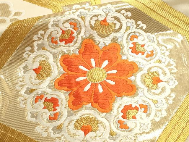 平和屋本店▼六通柄袋帯　唐織　正倉院花文　純金箔貮拾四金　正絹　逸品　DABJ6088sf
