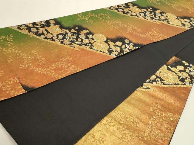 平和屋本店▼六通柄袋帯　宝尽くし文　松竹梅　黒地　本金箔　正絹　逸品　DABJ6094sf