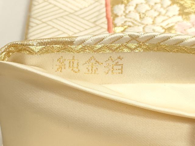平和屋本店▼六通柄袋帯　唐織　源氏車花鳥文　純金箔　24Ｋ　正絹　逸品　DABJ6095sf