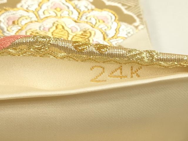 平和屋本店▼六通柄袋帯　唐織　源氏車花鳥文　純金箔　24Ｋ　正絹　逸品　DABJ6095sf
