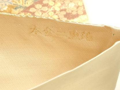 平和屋本店▼六通柄袋帯　唐織　扇面鴛鴦文　本金二重箔　正絹　逸品　DABJ6096sf