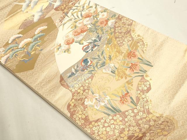 平和屋本店▼六通柄袋帯　唐織　扇面鴛鴦文　本金二重箔　正絹　逸品　DABJ6096sf