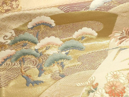 平和屋本店▼六通柄袋帯　唐織　扇面鴛鴦文　本金二重箔　正絹　逸品　DABJ6096sf