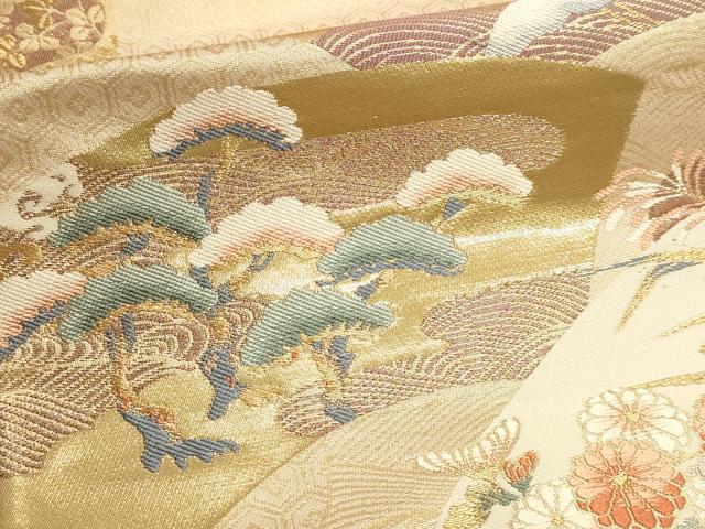 平和屋本店▼六通柄袋帯　唐織　扇面鴛鴦文　本金二重箔　正絹　逸品　DABJ6096sf