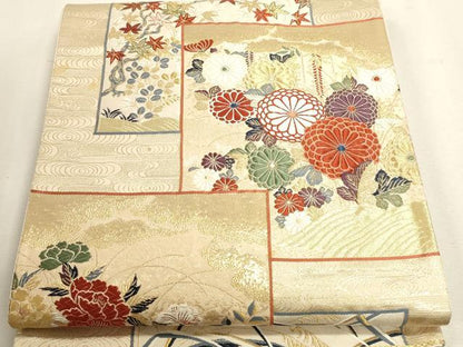 平和屋本店▼六通柄袋帯　唐織　九百錦　草花文　純金箔24Ｋ　正絹　逸品　DABJ6097sf