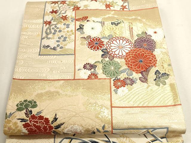 平和屋本店▼六通柄袋帯　唐織　九百錦　草花文　純金箔24Ｋ　正絹　逸品　DABJ6097sf