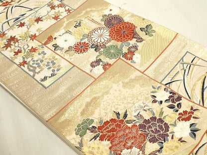 平和屋本店▼六通柄袋帯　唐織　九百錦　草花文　純金箔24Ｋ　正絹　逸品　DABJ6097sf