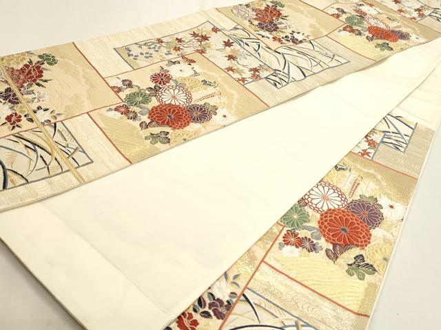 平和屋本店▼六通柄袋帯　唐織　九百錦　草花文　純金箔24Ｋ　正絹　逸品　DABJ6097sf