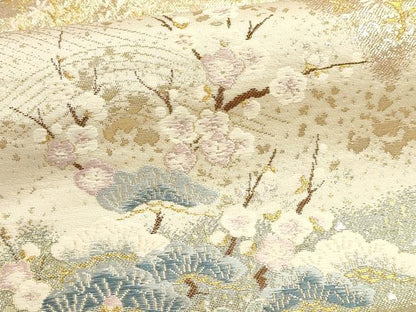 平和屋本店▼六通柄袋帯　唐織　花車流水雉　九百本金弐重箔　正絹　逸品　DABJ6099sf