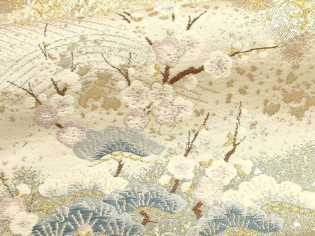 平和屋本店▼六通柄袋帯　唐織　花車流水雉　九百本金弐重箔　正絹　逸品　DABJ6099sf