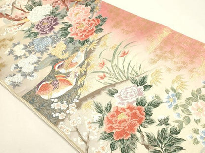 平和屋本店▼六通柄袋帯　唐織　花鳥の楽園文　本金箔　正絹　逸品　DABJ6100sf