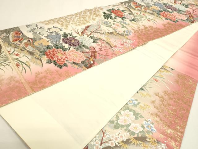平和屋本店▼六通柄袋帯　唐織　花鳥の楽園文　本金箔　正絹　逸品　DABJ6100sf