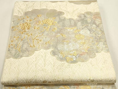 平和屋本店▼六通柄袋帯　千華百花　純金箔二重引　24金　正絹　逸品　DABJ6102sf