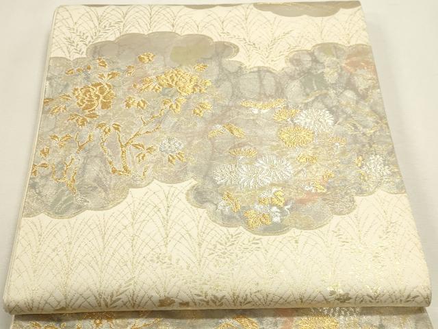 平和屋本店▼六通柄袋帯　千華百花　純金箔二重引　24金　正絹　逸品　DABJ6102sf