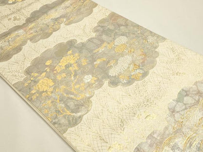 平和屋本店▼六通柄袋帯　千華百花　純金箔二重引　24金　正絹　逸品　DABJ6102sf