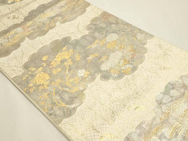 平和屋本店▼六通柄袋帯　千華百花　純金箔二重引　24金　正絹　逸品　DABJ6102sf