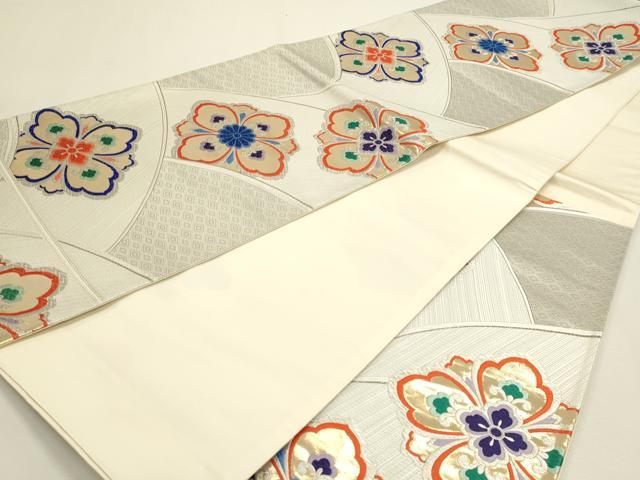 平和屋本店▼六通柄袋帯　唐織　九百錦　舞花文　二丁箔　ホワイトゴールド箔　本金箔　正絹　逸品　DABJ6103sf